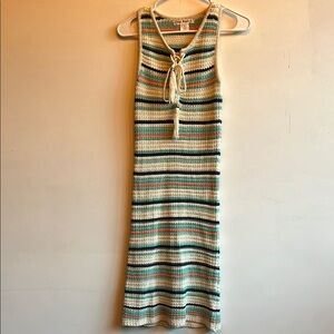 Say What? Striped Knit Midi Dress in Cream and Green